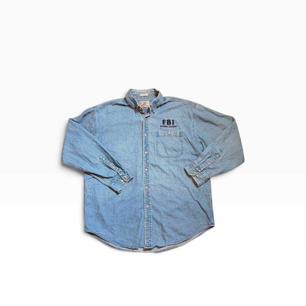 Eagle Dry Goods FBI National Academy Denim Shirt Mens XL Blue Long Sleeve Cotton